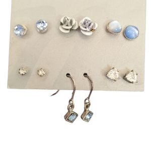 6 Pairs of Earrings Blue, Silver